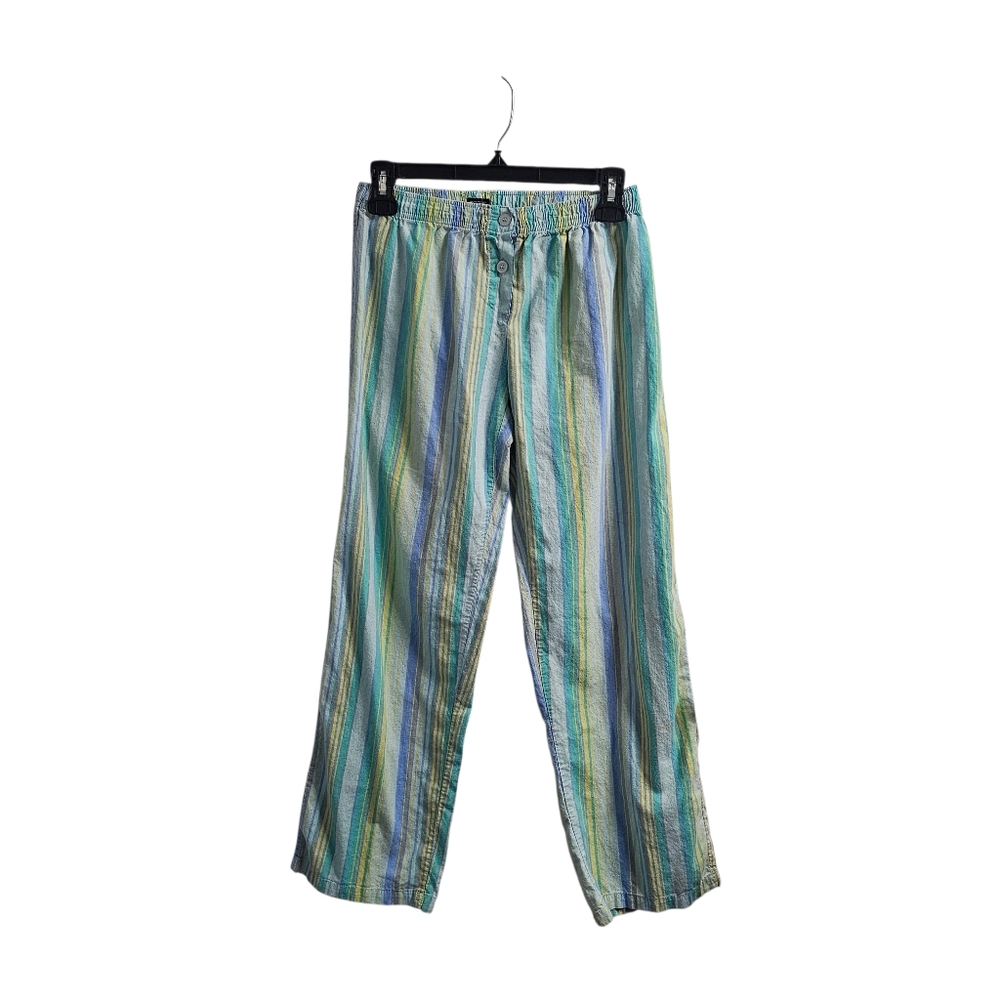 Rue 21 Vintage Pajama Sleep Pants Striped Lightweight Medium Blue Green Yellow